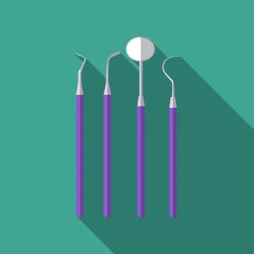 Flat design modern vector illustration of dental tools icon with long shadow イラスト素材