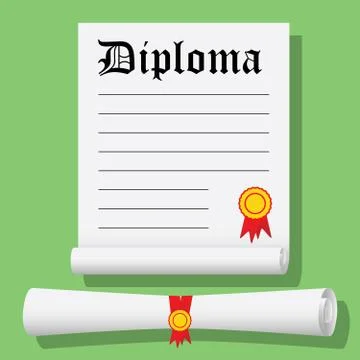 Flat design modern vector illustration of Degree Scroll with Red Ribbon and D Stock Illustration