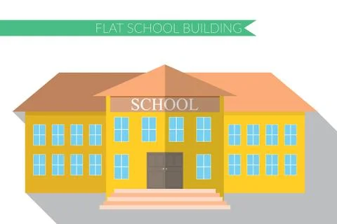 Flat design modern vector illustration of school building icon set, with long Ilustración de archivo