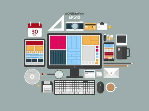Flat design modern vector illustration concept of creative office workspace.. Stock-Illustration