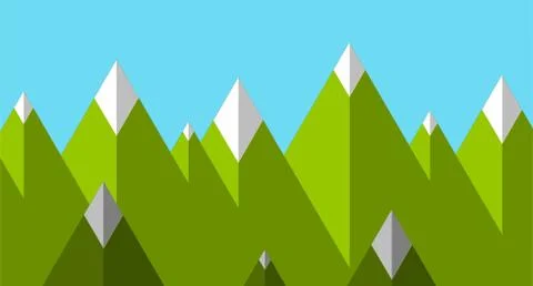 Flat design modern vector illustration, green flat mountains with snow Stock Illustration
