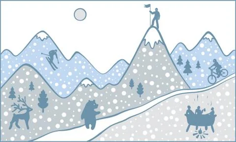 Flat design modern vector illustration, cartoon mountains with snow Stock Illustration