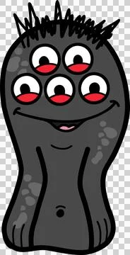 Flat design monster is standing upright on transparent canvas, featuring five Stock Illustration