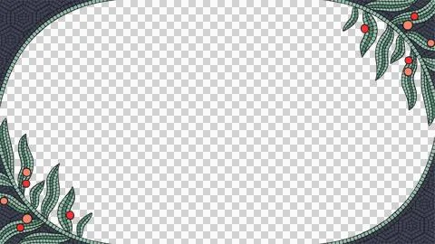 Flat design mosaic border is forming oval shape on transparent field with leaf Stock Illustration