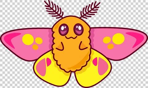 Flat design moth-like creature floating on transparent background, showing pink Stock Illustration