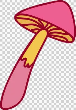 Flat design mushroom is appearing on transparent background, featuring pink cap 库存插图