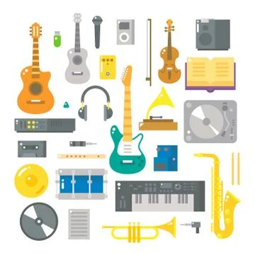 Flat design of music instruments set Stock Illustration