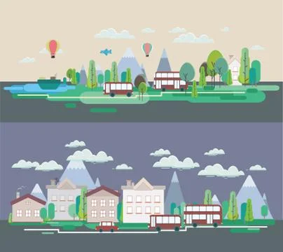 Flat design nature landscape Stock Illustration