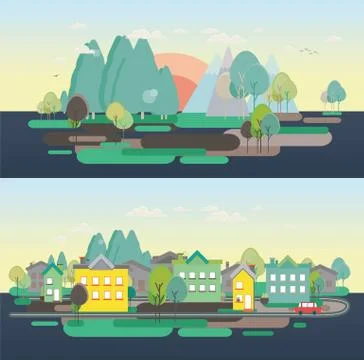 Flat design nature landscape Stock Illustration