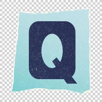Flat design navy Q is being shown on torn gradient paper with grunge texture, Stock Illustration