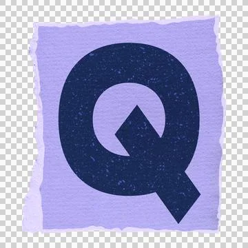 Flat-design navy Q is sitting on torn lavender paper with speckled finish on Stock Illustration