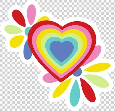 Flat design nested rainbow heart is floating on transparent background with イラスト素材