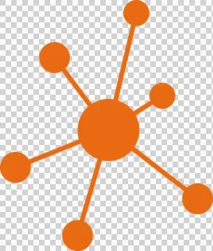 Flat design network hub is showing central node connecting six nodes, Stock Illustration