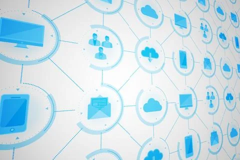 Flat design network is showing dotted lines linking cloud email monitor Illustrazione stock