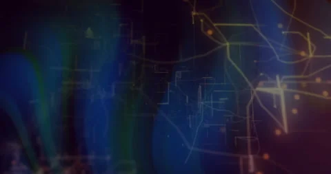 Flat design network streaming across blue green gradient showing glowing yellow Stock Footage 307463117