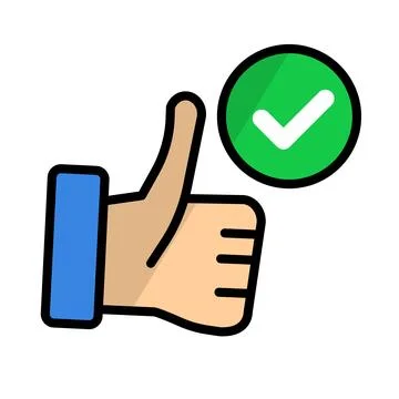 Flat design nice thumbs up sign and check mark icon. Vector. Stock Illustration