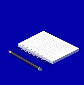Flat Design note book With pencil, note pad, note paper Stock Illustration