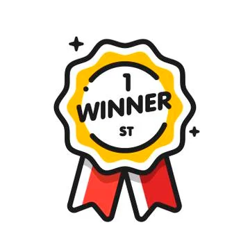 Flat Design Number One First Place Winner ribbons and badges 库存插图