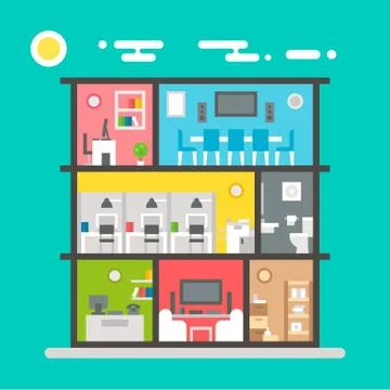Flat design of office interior Stock Illustration