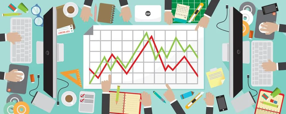 Flat Design Of Office Workers Desk With Office Supply Vector Illustration Stock Illustration