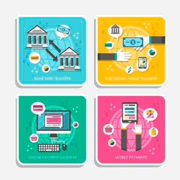 Flat design of online payment methods Stock Illustration