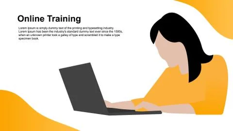 Flat design for online training and video courses with studying girl. Stock Illustration