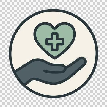 Flat Design Open Hand Holding a Green Heart Shape with Medical Cross Inside a Ci Stock-Illustration