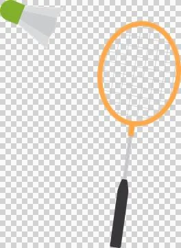 In flat design, orange badminton racket and green shuttlecock are floating on Illustrazione stock