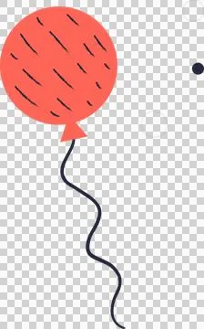 Flat design orange-red balloon is floating with wavy string and circles, on Illustrazione stock