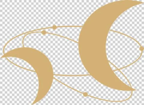 Flat design orbit is showing two gold crescents linked by lines and nodes on Stock Illustration