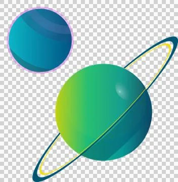 Flat design orbs are floating in space, one ringed gradient orb, magenta border Stock Illustration