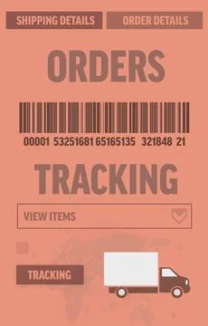 Flat design order tracking dashboard is displaying barcode, truck icon over Stockillustratie
