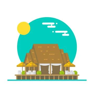 Flat design of over water beach restaurant Stock Illustration