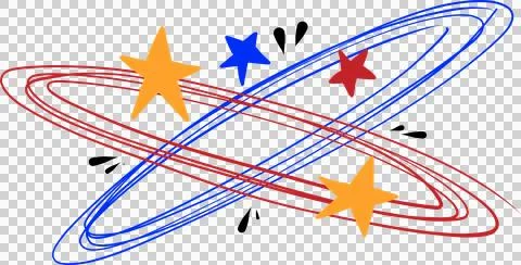 Flat design overlapping red and blue rings are forming orbit with stars, drops Stock Illustration