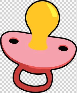 Flat design pacifier is showing guard vents, red handle and yellow nipple on Stock Illustration