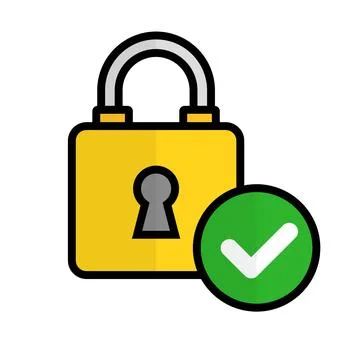 Flat design padlock and check icon. Security and authentication icon. Vector. Illustrazione stock
