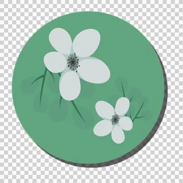 Flat design pair of white flowers are floating on green circle with leaves, Stock Illustration