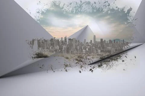 Flat design panels are forming triangular tear revealing pyramid skyline with Stockillustratie
