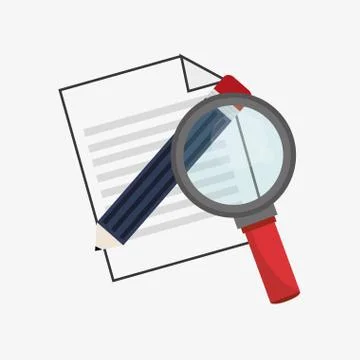 Flat design paper document with pencil and magnifying glass icon 스톡 일러스트