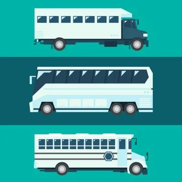 Flat design of passenger bus set Stock Illustration