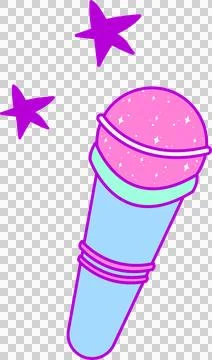 Flat design pastel microphone shining with glitter and floating stars on Stock Illustration