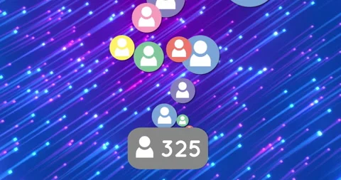 Flat design pastel user icons floating above gray rectangle displaying count 333 Stock Footage 309067266