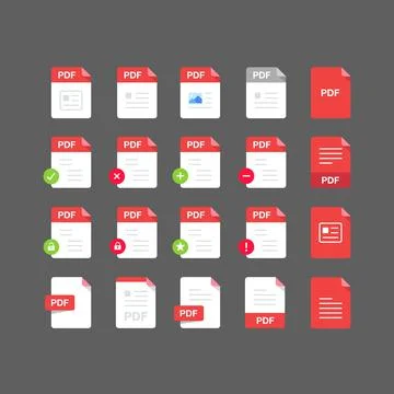 Flat design with PDF files icon set ,symbol set, vector design element illust Stock Illustration