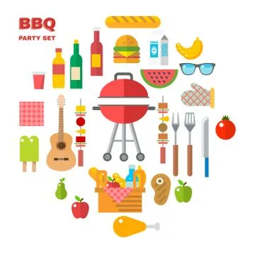 Flat Design Picnic BBQ elements Vector Stock Illustration