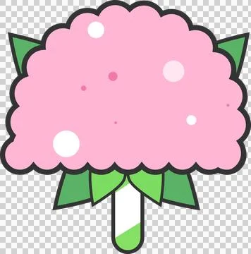 Flat design pink canopy is floating on transparent background with striped stick Stock Illustration