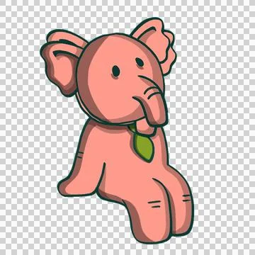 Flat design pink elephant is sitting upright on transparent backdrop, wearing Stock Illustration