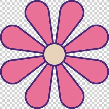 Flat design pink flower floating over transparent background, showing central Ilustração Stock