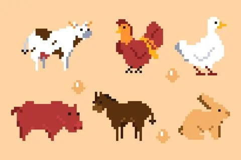 Flat design pixel art character collection Stock Illustration
