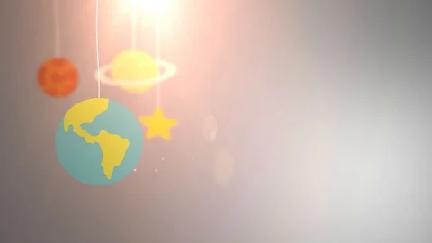 Flat design planets falling down hanging on string white background star earth Stock Footage 96210601