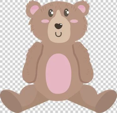 Flat design plush teddy bear is sitting on transparent background, featuring 库存插图